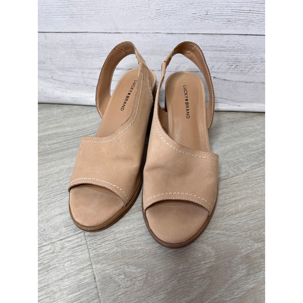 Lucky Brand Sandals Womens Size 7 1/2M Tan Xilna Asymmetric D'Orsay Slingback - Picture 3 of 13